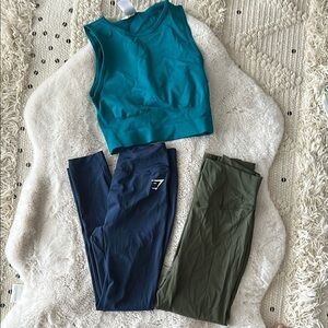 Gymshark Teal, Navy, and Olive Leggings Set